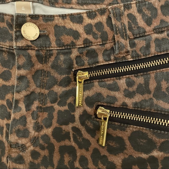 Michael Kors Brown Leopard Print Skinny Ankle Gold Zippered Pants - Picture 6 of 14